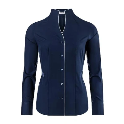 Imagen de Vincenzo Boretti Blusa, Modern fit/Corte Ligeramente más angosto, Cuello cáliz fácil de Planchar Azul Oscuro 36