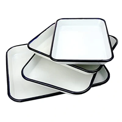 Imagen de VIGAN 1 bandeja vintage hecha a mano con esmalte blanco, para horno de pasteles, platos cuadrados retro (16 x 22 3 cm)
