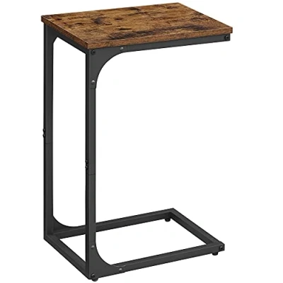 Imagen de VASAGLE LET350B01 Mesa Auxiliar para sofá, de Noche, en C, Bandeja TV, salón, Dormitorio, Estilo Industrial, Color marrón rústico y Negro