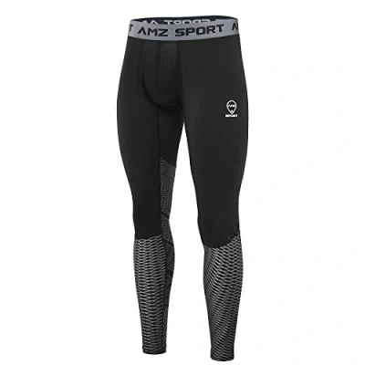 Imagen de AMZSPORT Pantalón de Compresión para Hombre Deportes Secado Rápido Baselayer Funcionamiento Plata L