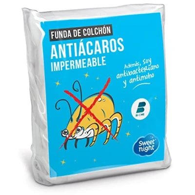 Imagen de Sweetnight Protector de colchón 160x200 cm, Cubrecolchón impermeable y antiácaros, Rizo 100% algodón, Silencioso transpirable
