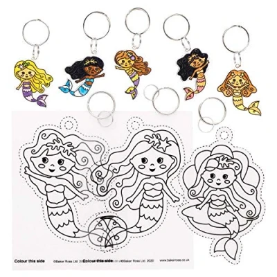 Imagen de Baker Ross FE161 llaveros que se Encogen de Sirena Paquete 8, haz tus propios para los niños coloreen, hagan y exhiban