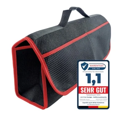 Imagen de L &amp; P Car Design Organizador para maletero de coche, bolsa herramientas, con cierre velcro, color negro y rojo