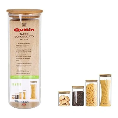 Imagen de DKD Home Decor, Bote Quttin Bambú Vidrio de Borosilicato (9,5 x 27 cm)