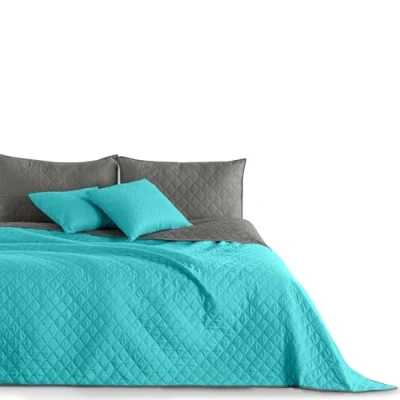 Imagen de DecoKing Turquesa Acero Gris Colcha Reversible Doble Pespunte Fácil Turquoise Steel Axel, Poliéster, 170x270 cm