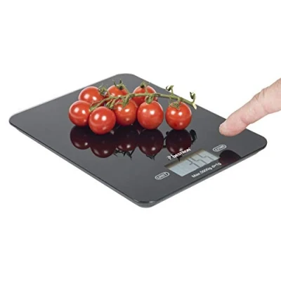 Imagen de Bestron Báscula Digital de Cocina con Pantalla LCD, Capacidad carga 5 kg, Precisión hasta 1 g, Cristal, Negra