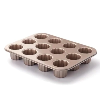 Imagen de Ponixa Cannele Moldes Antiadherentes para Magdalenas Canneles Dorados, Bandeja Hornear de Acero al Carbono (12 cavidades)