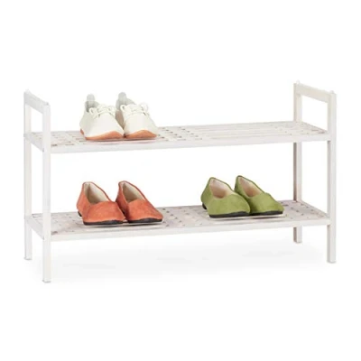 Imagen de Relaxdays Mueble Zapatero Apilable, con 2 Baldas, Nogal, Rústico, hasta 6 Pares de Zapatos, 41x69x27 cm, Blanco