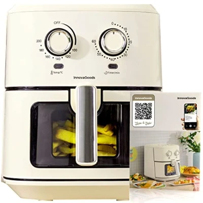 Imagen de InnovaGoods® freidora sin Aceite 6,5L, air fryer Vintage 1700W con +100 recetas en Español aire ventana, cesta antiadherente, temporizador y flujo de 360, ideal para 4 6 personas