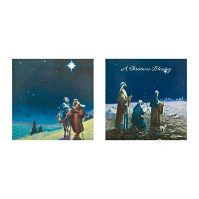 Imagen de tarjetas de Navidad en caja Belén Hallmark 12 2 diseños religiosos