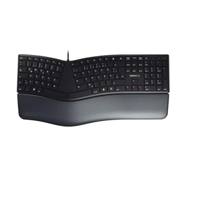 Imagen de CHERRY KC 4500 ERGO, Teclado Ergonómico, Distribución de Alemán (QWERTZ), con Cable, Reposamuñecas Acolchado Espuma Memoria, Curvo, Negro
