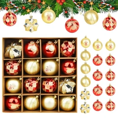 Imagen de 16 Piezas Bolas Arbol de Navidad, 6cm Navidad Rojo y Dorado, Juego Decoracion Adornos para