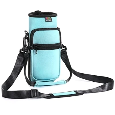 Imagen de Nuovoware Bolsillo de Botella Agua Portátil Neopreno, con Correa Hombro a Prueba Caída, Funda Impermeable 710ml Protectora para Viaje, Gris Azul