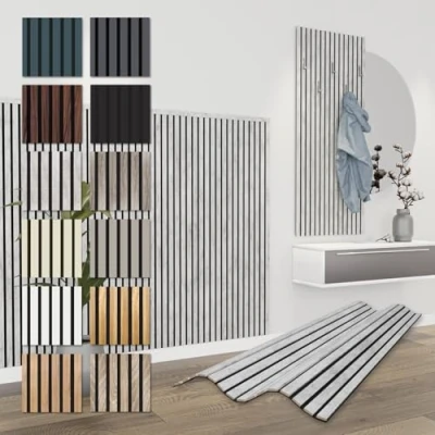 Imagen de HEXIM paneles Acústicos 138,5x60cm Pared de Lamas Flexible Madera MDF Revestimiento Mural (6 / 4,98 m² Chicago Concrete APH10)
