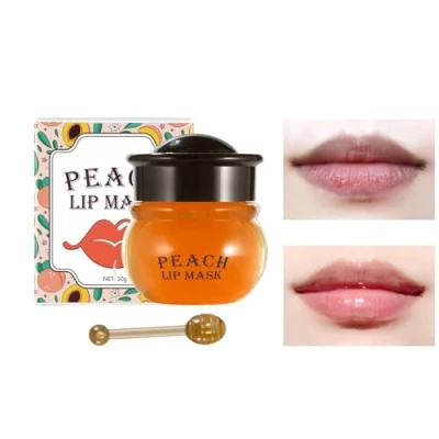 Imagen de Mascarilla labial hidratante, Bálsamo de miel/melocotón para labios secos y pálidos, abeja/melocotón reparación labios, exfoliante hidratación prevención Jingan