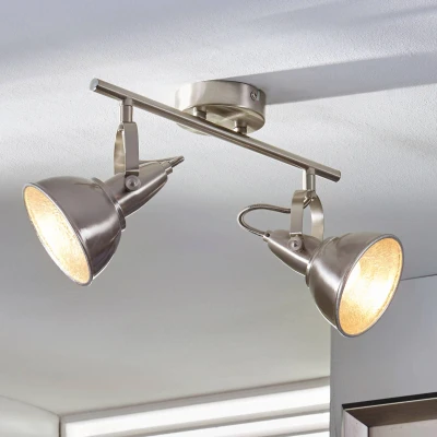 Imagen de foco &#039;Julin&#039; (Industrial) en Gris hecho de Metal e.o. para Salón &amp; Comedor (2 llamas, E14) Lindby empotrado, lámpara techo, pared