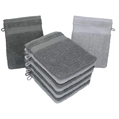 Imagen de Betz Paquete de 10 Piezas Manoplas baño Guantes para lavarse tamaño 16x21 cm Colgador cordón 100% algodón Premium Color Gris Antracita y Plata