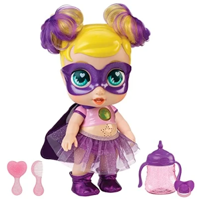 Imagen de SUPER CUTE LITTLE BABIES Muñecas Glitzy Cool Sofi, muñeca Superheroína bebé con biberón, ropa reversible y accesorios, interactiva luz sonidos, niñas niños 3 años, Famosa (UPU02400)