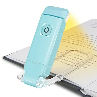 Imagen de HONWELL Luz de Libro Recargable Luces LED Lectura con Clip para Niños que Leen en La Cama, 3 Niveles Brillo Marcador Regulable Protección Ocular, Lámpara Portátil,Azul
