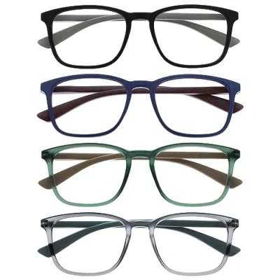 Imagen de OPULIZE Max Gafas de Lectura Pack 4 Marco Rectangular Clásico Grande Negro Mate Azul Verde Gris Unisex Hombres Mujeres Bisagras Resorte RRRR78 1367 +3.50