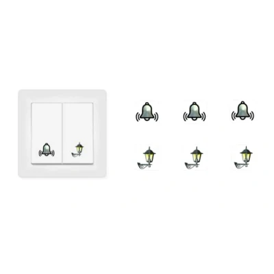 Imagen de 6 pegatinas para interruptor de campanas y luces adhesivas, campanas, símbolo luz, linterna, iluminación jardín, (RP22) (14 mm)