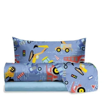 Imagen de hermet Jolly Juego de sábanas para Cama Individual Tractores, 100% algodón, sábana encimera + Bajera Funda Almohada, con Estampado Dormitorio