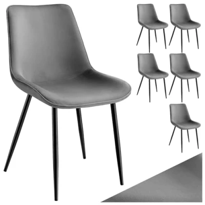 Imagen de tectake® Sillas de Comedor Aterciopeladas, Asientos Tapizados, Cocina y Salón, Patas Acero, Gran Capacidad Carga, Montaje Sencillo, Versátil Combinable 6 Gris