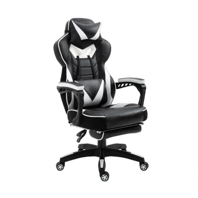 Imagen de Vinsetto Silla Gaming Ergonómica de Escritorio Oficina Regulable en Altura Reclinable Respaldo con Reposapiés Reposacabezas Cojín Lumbar Ruedas 65x70x118,5 128,5 cm Blanco