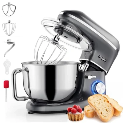 Imagen de Fentic Batidora Amasadora 2000W Con Bol 6.2L para Hornear Batidor, gancho amasador y mezclar Incluye Cubierta protectora accesorios adicionales Antracita