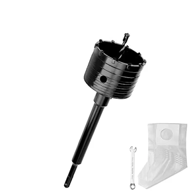Imagen de Corona de perforación 90 mm (dientes XXL), color negro, set con extensión SDS Plus 220 y broca centrado 4 filos, 8 x 110 mm, para mampostería hormigón