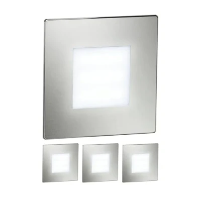 Imagen de ledscom.de 4 LED luz de escalera/plafón empotrado FEX para interiores y exteriores, angular, acero inoxidable, 85 x 85mm, blanco frío