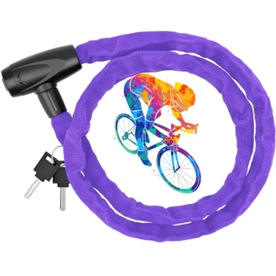Imagen de candado de Cadena, Cadena antirrobo, Bicicleta con Llave, Seguridad para Bicicleta,Antirrobo Bloqueo montaña (Púrpura, 4 * 1200 mm)