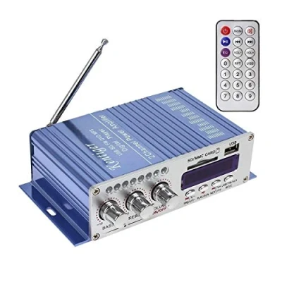 Imagen de DollaTek 12V Mini 2 Canales Hi Fi Amplificador de Audio Estéreo Digital USB SD DVD FM Radio Altavoz MP3 Coche Bluetooth Pantalla Reproductor para Coche/Barco/Motocicleta Azul