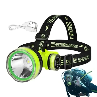 Imagen de SKUDA Linterna Buceo Recargable Luz Cabeza Frontal LED subacuática por USB, Resistente al Agua IPX8, Apta para submarinos 80