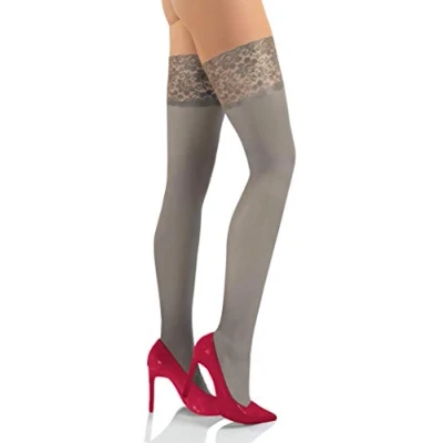 Imagen de Sesto Senso Mujer Medias Autoadhesivas Autoportantes sin soporte Opacas Microfibra 50 DEN Encaje con Silicona Lencería 3XL/4XL Gris
