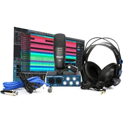 Imagen de PreSonus AudioBox 96 Studio Interfaz de Audio USB, Paquete Grabación y Producción, con Micrófono, Auriculares Software