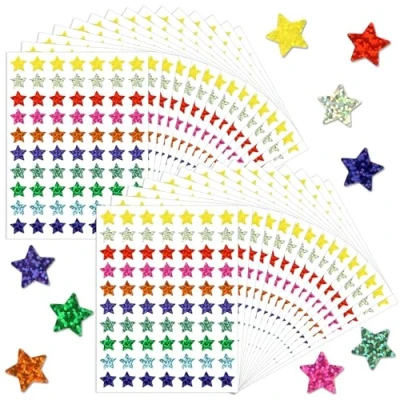 Imagen de 2100 Piezas Gomets estrellas Pegatinas Brillante,1,5cm recompensa Estrella para Niños,pegatinas holográficas de 10 Colores manualidades,tabla