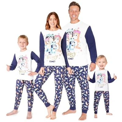Imagen de Bluey Pijama Familiar a Juego Pijamas Navidad Familia, Conjunto Regalos para la Familia (Blanco/Azul Niños,5 6 Años)