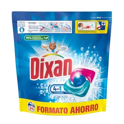 Imagen de Dixan Trio Caps 4+1 Total, detergente en Cápsulas para Lavadora (34 lavados), jabón ropa blanca y clara, limpieza, luminosidad frescor un