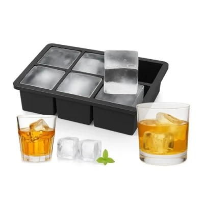 Imagen de Relaxdays Cubitos Molde, Reutilizable, XXL, Bandeja Silicona, Hielo 5 cm, 6 Cubos Individuales, Negro, 16.5 x 11 cm