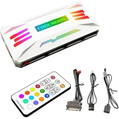 Imagen de Baotkere Controlador de temperatura del ventilador pwm, conector luz Hub informático rgb, integrador simultáneo remoto inalámbrico 5v argb velocidad variable