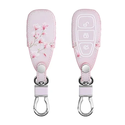 Imagen de kwmobile Funda Compatible con Ford Llave de Coche Keyless Go 3 Botones Cubierta Cuero sintético Case para Mando y Control Auto Magnolias