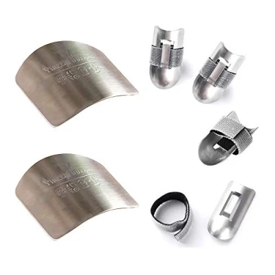 Imagen de Paquete de 6 protectores dedos acero inoxidable, protector dedos, pulgar, fundas seguras para la punta los herramienta cocina cortar alimentos, verduras