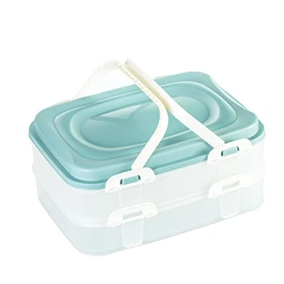 Imagen de Caja de transporte para tartas y cupcake/muffin contenedor tartas, 2 niveles, rectangular, fiestas con elevador + tapa asas cierre clic, 40 x 30 18 cm, fabricado en