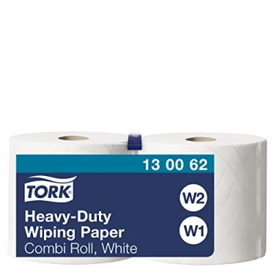 Imagen de Tork 130062 Papel de secado uso intensivo QuickDry Premium / 2 capas/Paños limpieza compatibles con los sistemas W1 y W2 bobinas x 170 m largo/color blanco