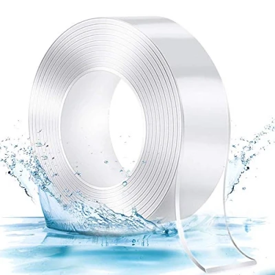 Imagen de Cinta Adhesiva Doble Cara Extrafuerte, Nano Double Sided Adhesive Sticky Mounting Gel Tape Transparent Strong, Transparente Reutilizable para Pared Cocina Alfombra (50mm*3m)