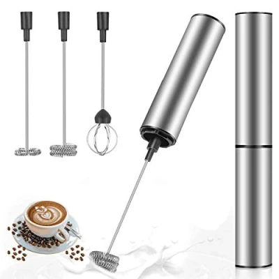 Imagen de MOSUO Espumador de leche Eléctrico, USB Recargable Batidor Acero Inoxidable con Cabezal Doble/Simple y Globo, Mini Batidora para Huevos Cafe Latte Cappuccino (USB)