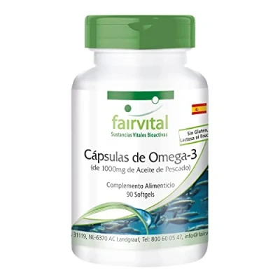 Imagen de Fairvital Omega 3 Cápsulas de aceite pescado 1000mg dosis elevada 3000mg por diaria 90 Softgels con EPA y DHA Calidad Alemana