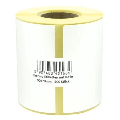 Imagen de MD Labels etiquetas térmicas blancas en rollo de 90 x 70 mm, 500 unidades, adhesivo permanente, para código barras, adhesivas escribir