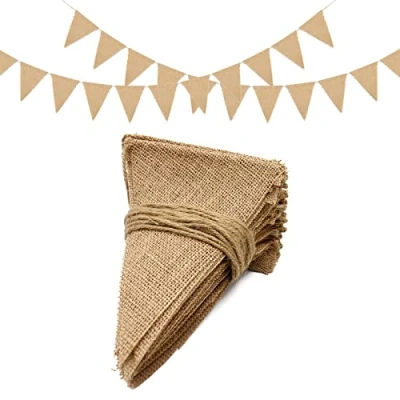 Imagen de jijAcraft 48pcs Guirnalda Banderas Banderines de Arpillera Vintage, para Decoración Bodas, 15 Metros Fiestas Cumpleaños y Bautismo, Aire Libre Interior